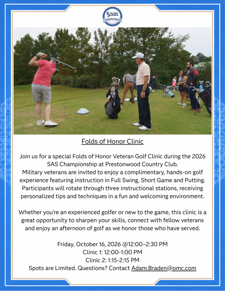 SAS Golf Clinic and SAS Championship open to Veterans